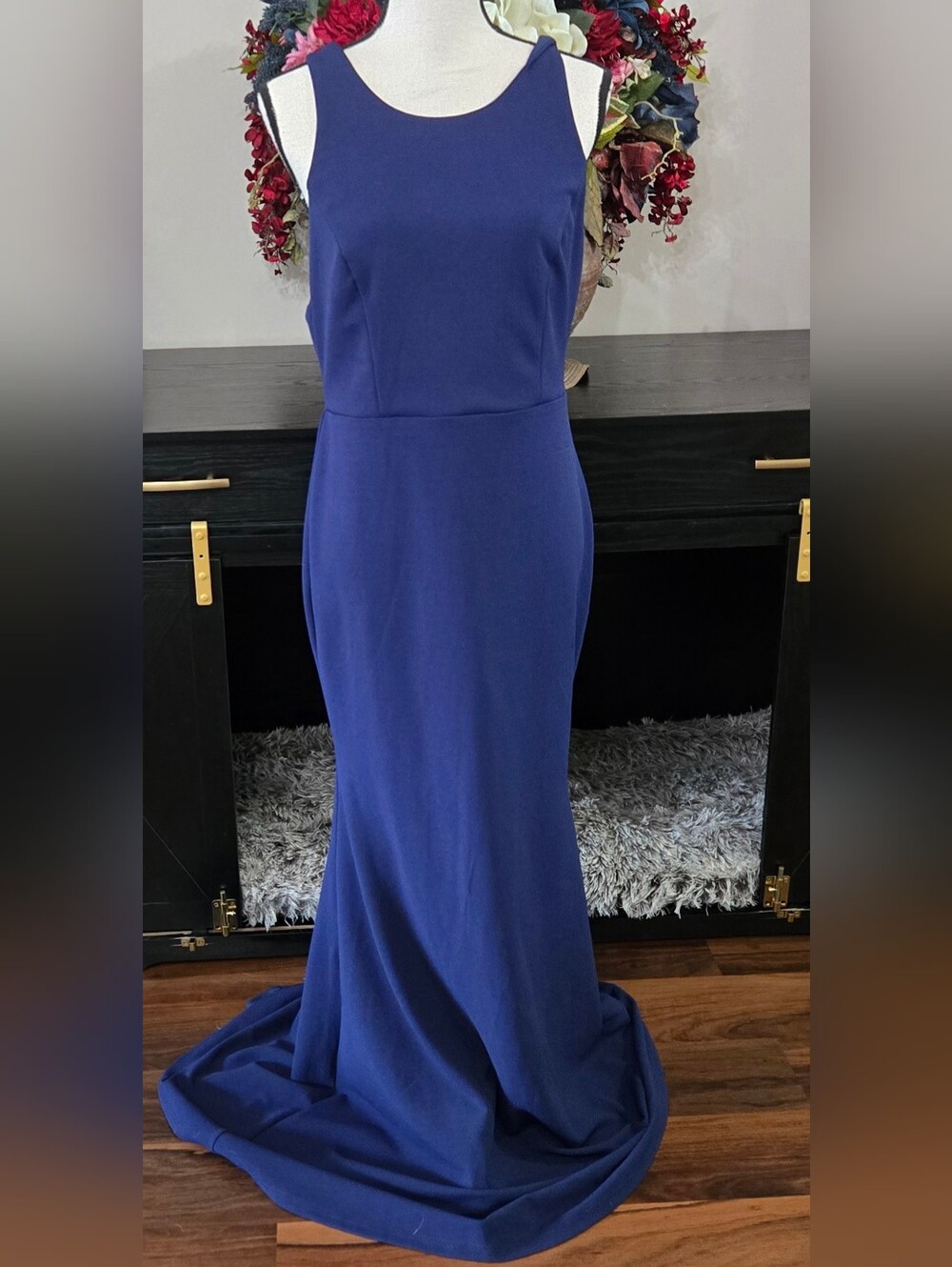 Lulu's Royal Blue Sleeveless Maxi Gown With Strappy Low Back, Sz Lg